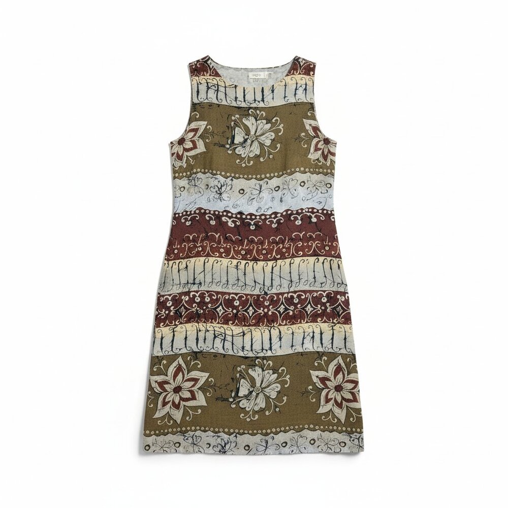 Jones New York Dress Womens Dress Size 12‎ Silk Linen Brown Tan Floral Sheath